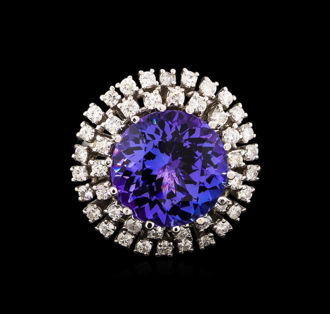 13.60 ctw Tanzanite and Diamond Ring - 14KT White Gold