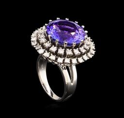 13.60 ctw Tanzanite and Diamond Ring - 14KT White Gold