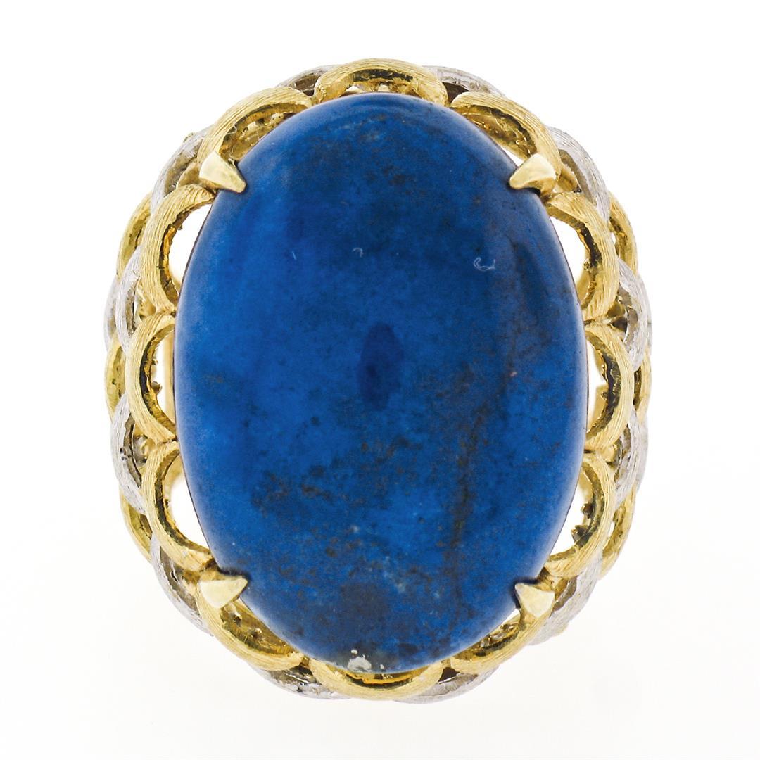 Vintage 18K TT Gold Cabochon Lapis Lazuli Textured Crescent Large Cocktail Ring