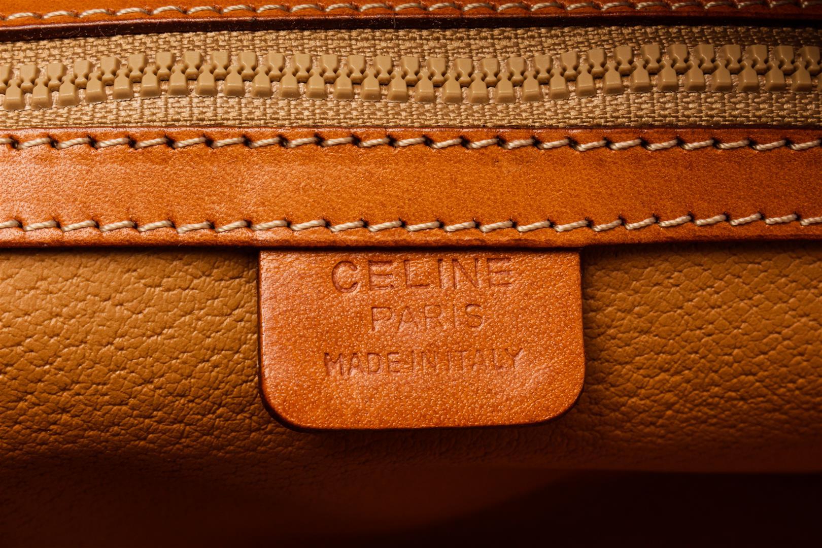 Celine Brown Fabric Leather Macadam Handbag