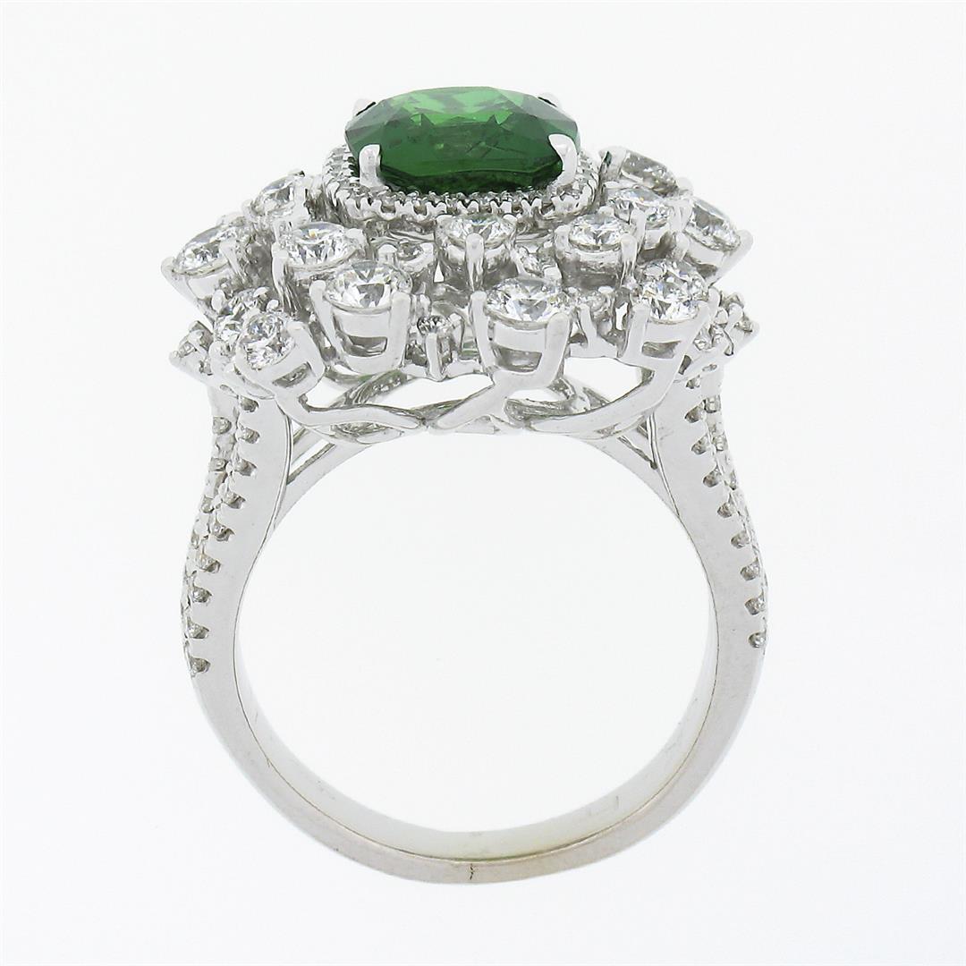 18k White Gold 5.67 ctw GIA Cushion Tsavorite & Diamond Cocktail Statement Ring