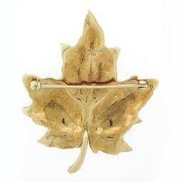 Vintage Tiffany & Co 18k Yellow Gold Hand Etched Realistic Maple Leaf Pin Brooch