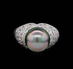 0.87 ctw Pearl and Diamond Ring - 14KT White Gold