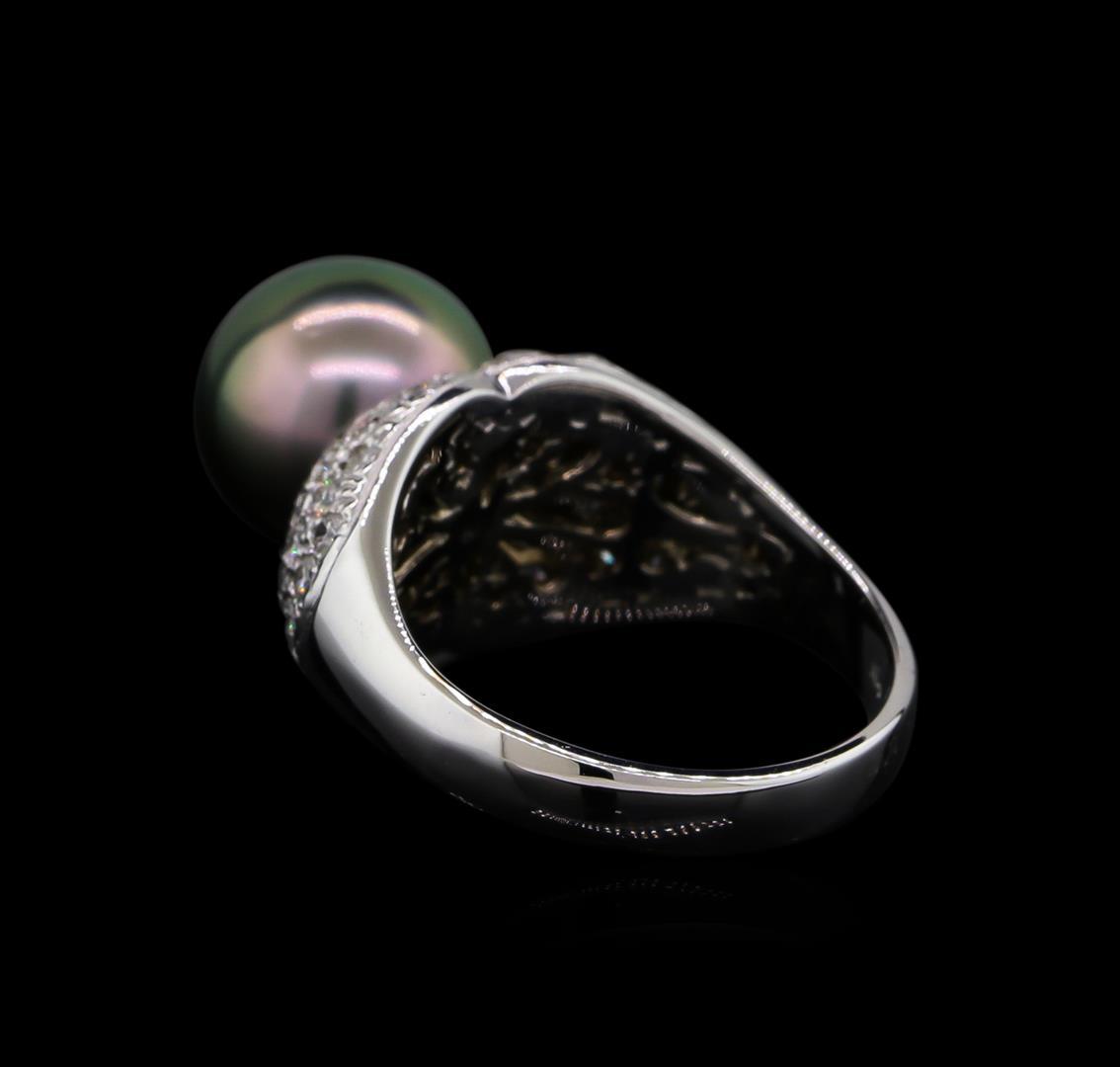 0.87 ctw Pearl and Diamond Ring - 14KT White Gold