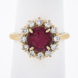 Vintage 18k Gold 2 ctw GIA Burma No Heat Round Ruby Diamond Halo Cluster Ring