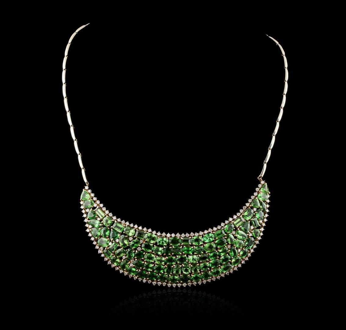 12.27 ctw Tsavorite Garnet and Diamond Chest Plate Necklace - 14KT Yellow And Wh