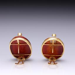 Pair 18K Yellow Gold Agate & Diamond Earrings by Carlo Rici