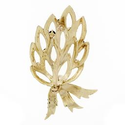 Vintage Large 14K Gold 1.3 ctw Sapphire Pearl Open Textured Flower Leaf Brooch P