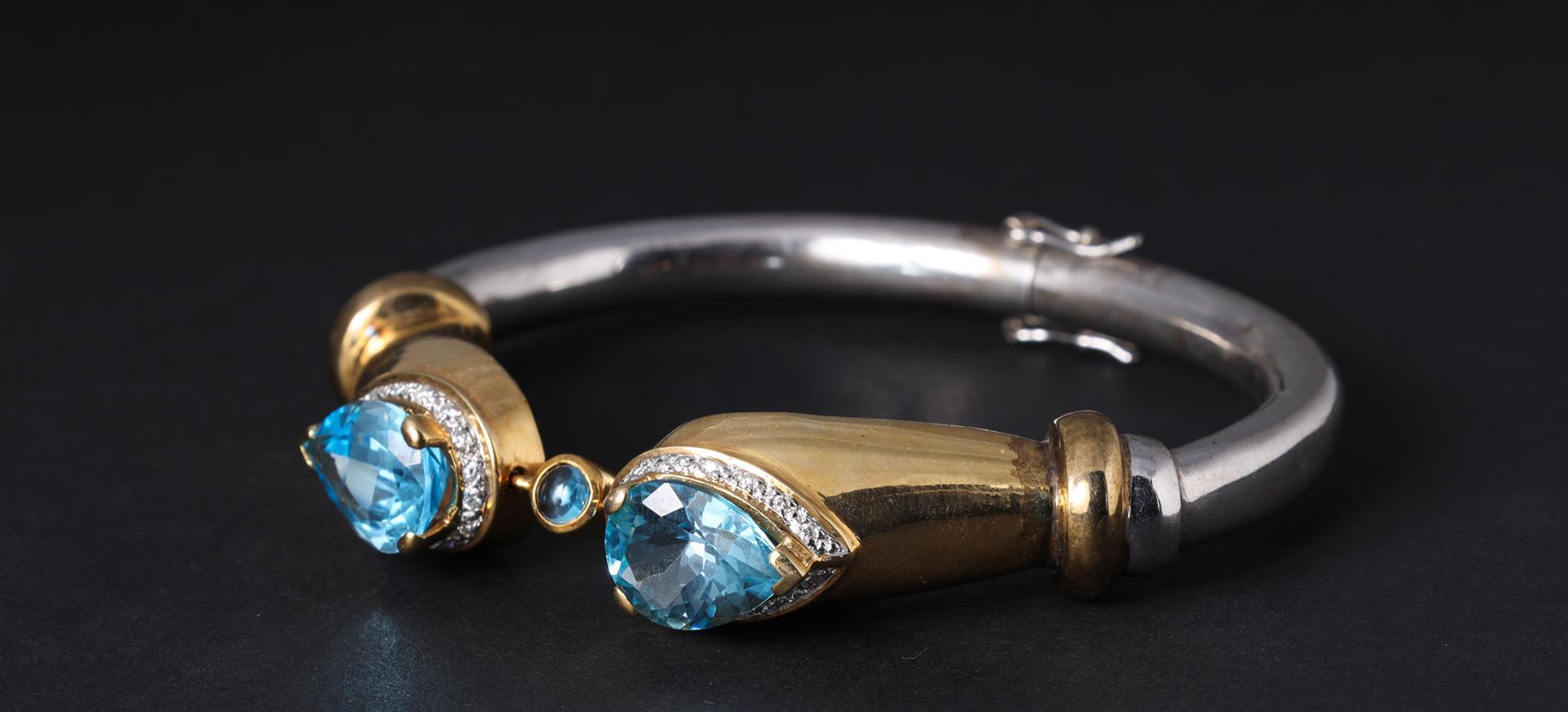 Sterling Silver, 14K Yellow Gold & Blue Topaz Split Bracelet