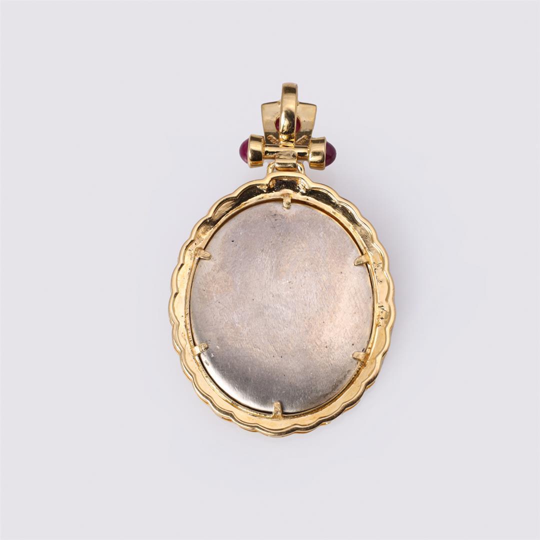 18K Yellow Gold Pendant with Rubies & Vintage Silver Medallion