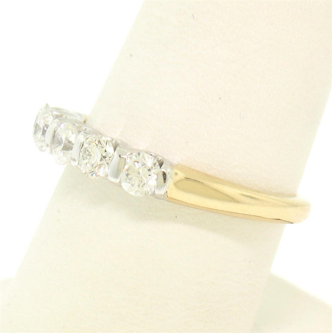 QUALITY 14k Two Tone Gold 1.0 ctw Bar Set F VS1 Round Brilliant Diamond Band Rin