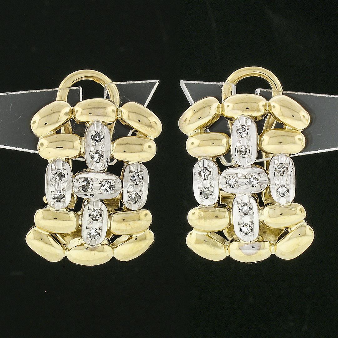 18k Yellow & White Gold 0.20 ctw Round Diamond Open Huggie Cuff Omega Earrings