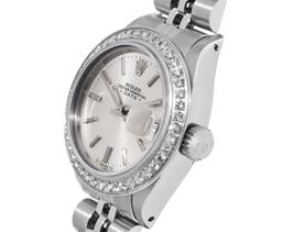 Rolex Ladies Stainless Steel Silver Index 18K White Gold Pave Bezel Date Watch