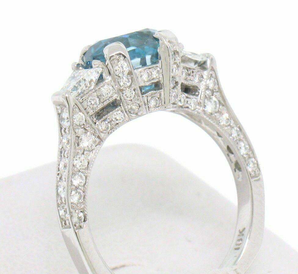 NEW 18k White Gold 3.91 ctw Oval Brilliant Blue Zircon Diamond Accents Ring Sz 6