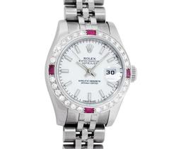 Rolex Ladies New Style Sapphire Quickset White Index White Gold Ruby Diamond Bez