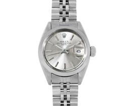Rolex Ladies Stainless Steel Silver Index Smooth Bezel Date Wristwatch With Role