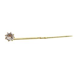 White Crystal Stick Pin - Yellow Gold Plated