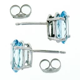 New 14K White Gold 2.84 ctw Oval Prong Set Aquamarine Open Basket Stud Earrings