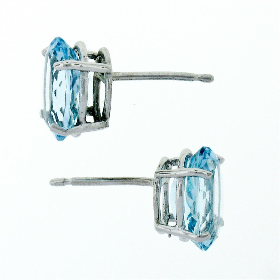 New 14K White Gold 2.84 ctw Oval Prong Set Aquamarine Open Basket Stud Earrings