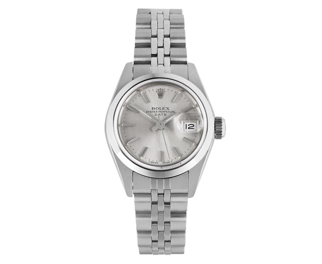 Rolex Ladies Stainless Steel Quickset Silver Index Dial Smooth Bezel Jubilee Ban
