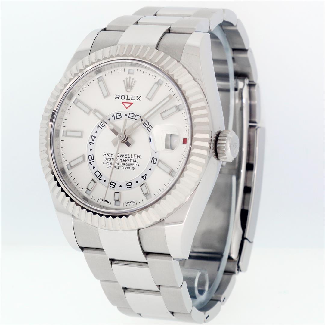 Rolex Mens Stainless Steel White Dial Sky Dweller 42MM With Rolex Box And Papers