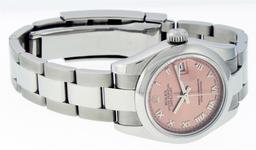 Rolex Ladies New Style Sapphire Quickset Salmon Roman Smooth Bezel Wristwatch 26