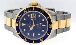 Rolex Mens Blue 18K Yellow Gold & Stainless Steel Oyster Band 40mm Submariner Wr