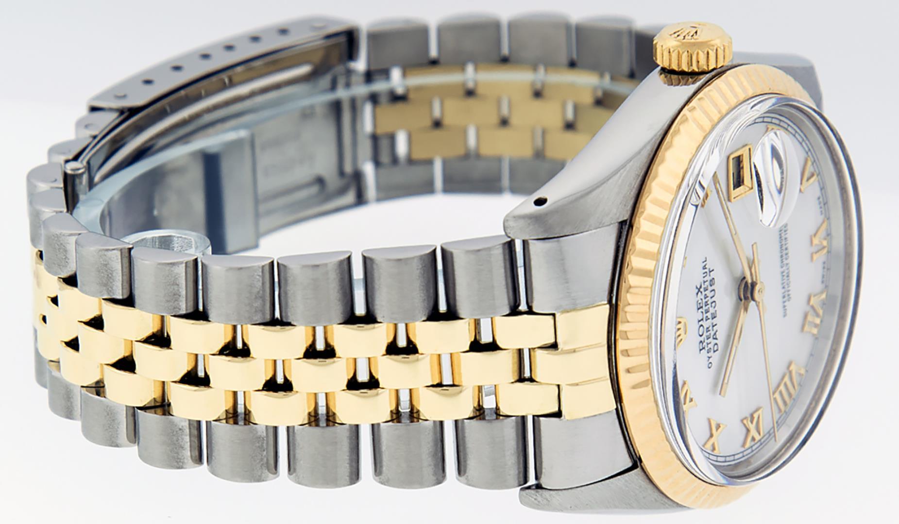 Rolex Mens 2 Tone White Roman Datejust Wristwatch 36MM