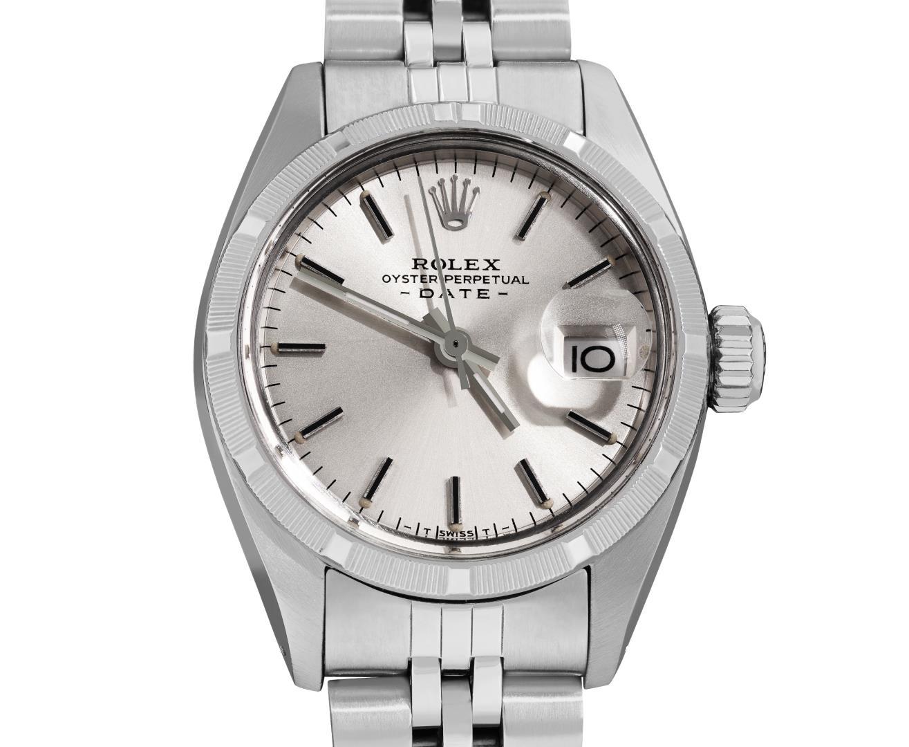 Rolex Ladies Stainless Steel Silver Index Date Wristwatch With Rolex Box