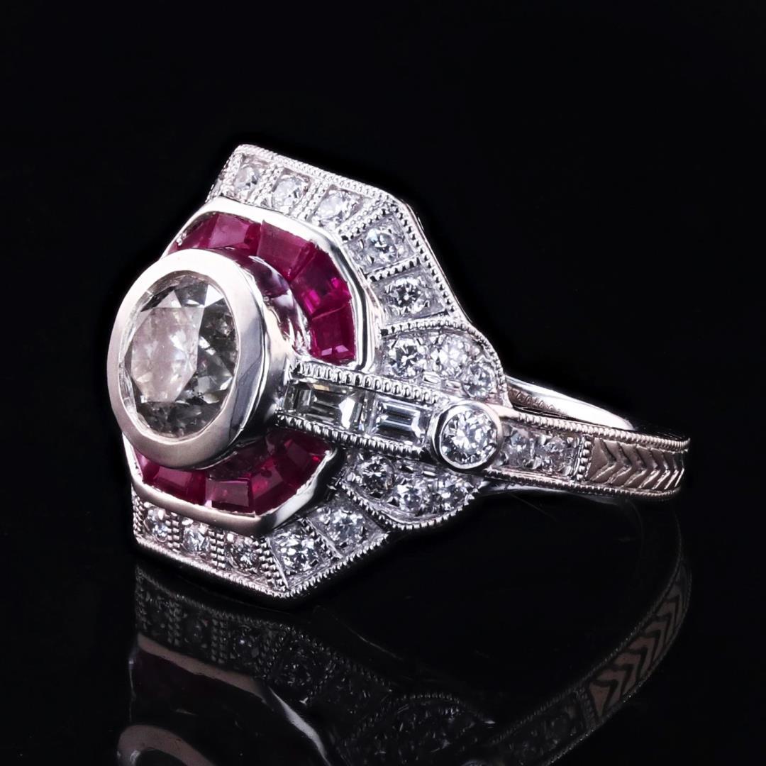 1.30 ctw Diamond and 0.65 ctw Ruby Platinum Ring (2.07 ctw Diamonds)