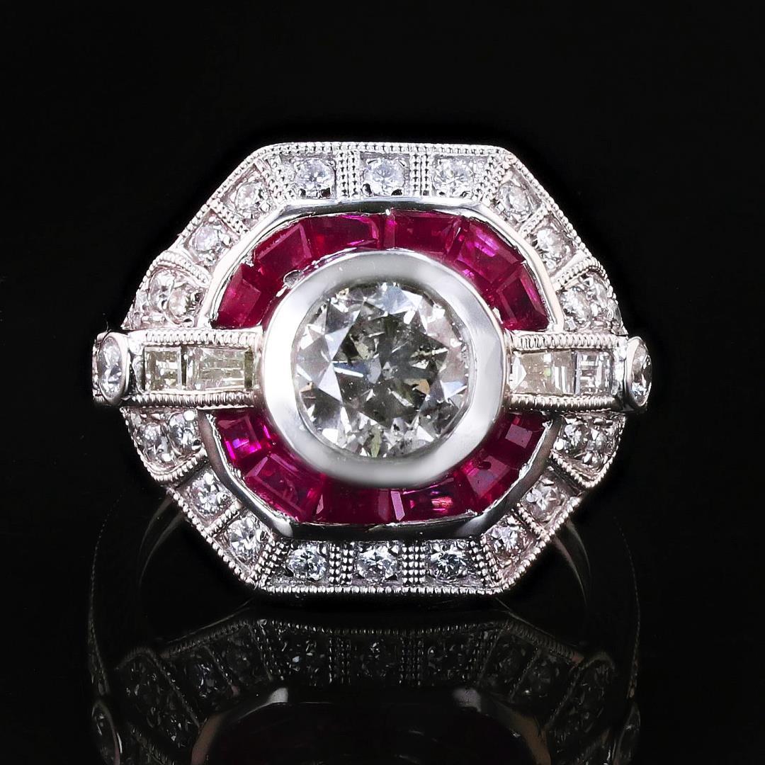 1.30 ctw Diamond and 0.65 ctw Ruby Platinum Ring (2.07 ctw Diamonds)