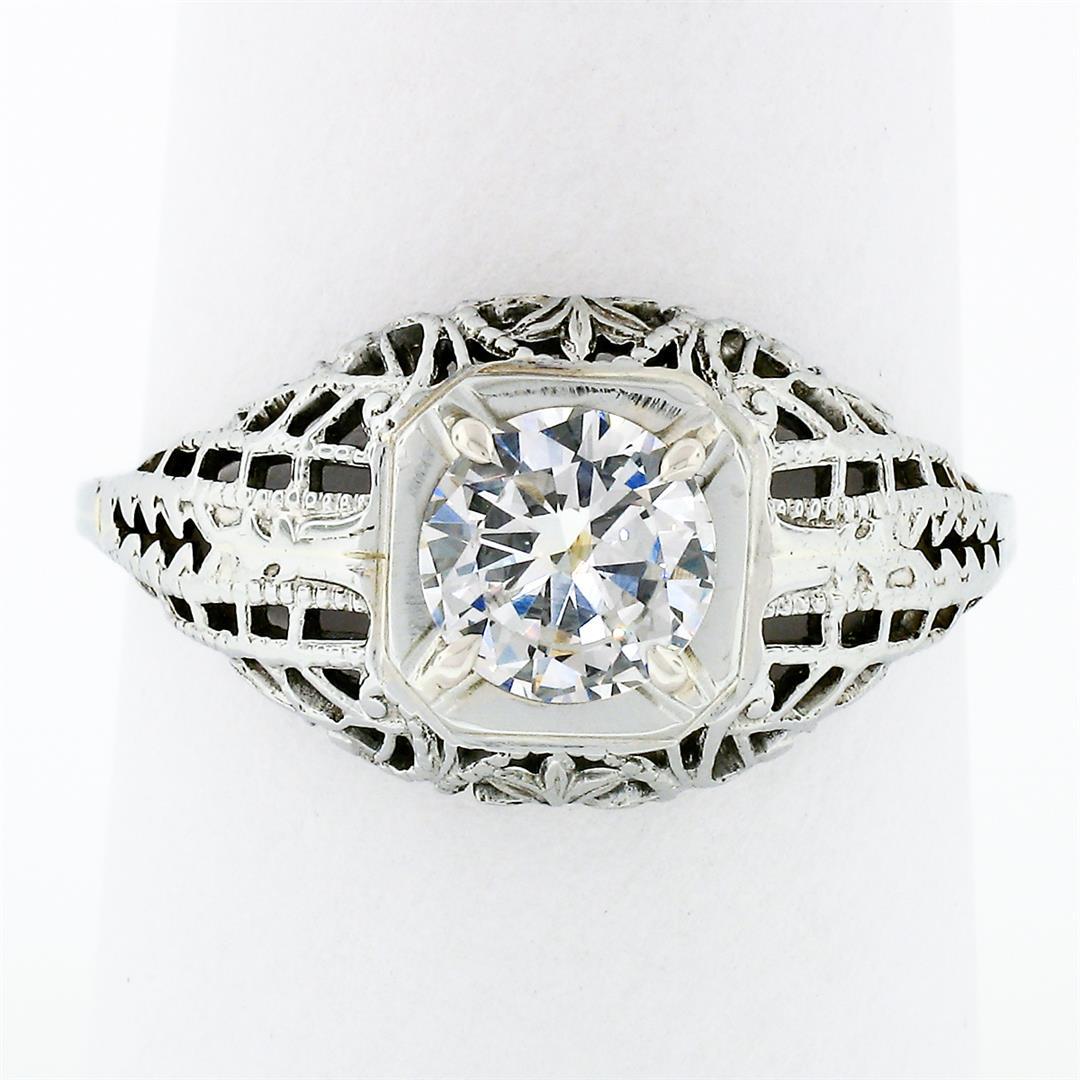 Antique 18k Gold .71 ctw GIA Old Transitional Cut Diamond Filigree Engagement Ri