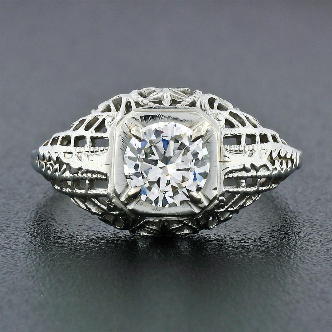 Antique 18k Gold .71 ctw GIA Old Transitional Cut Diamond Filigree Engagement Ri