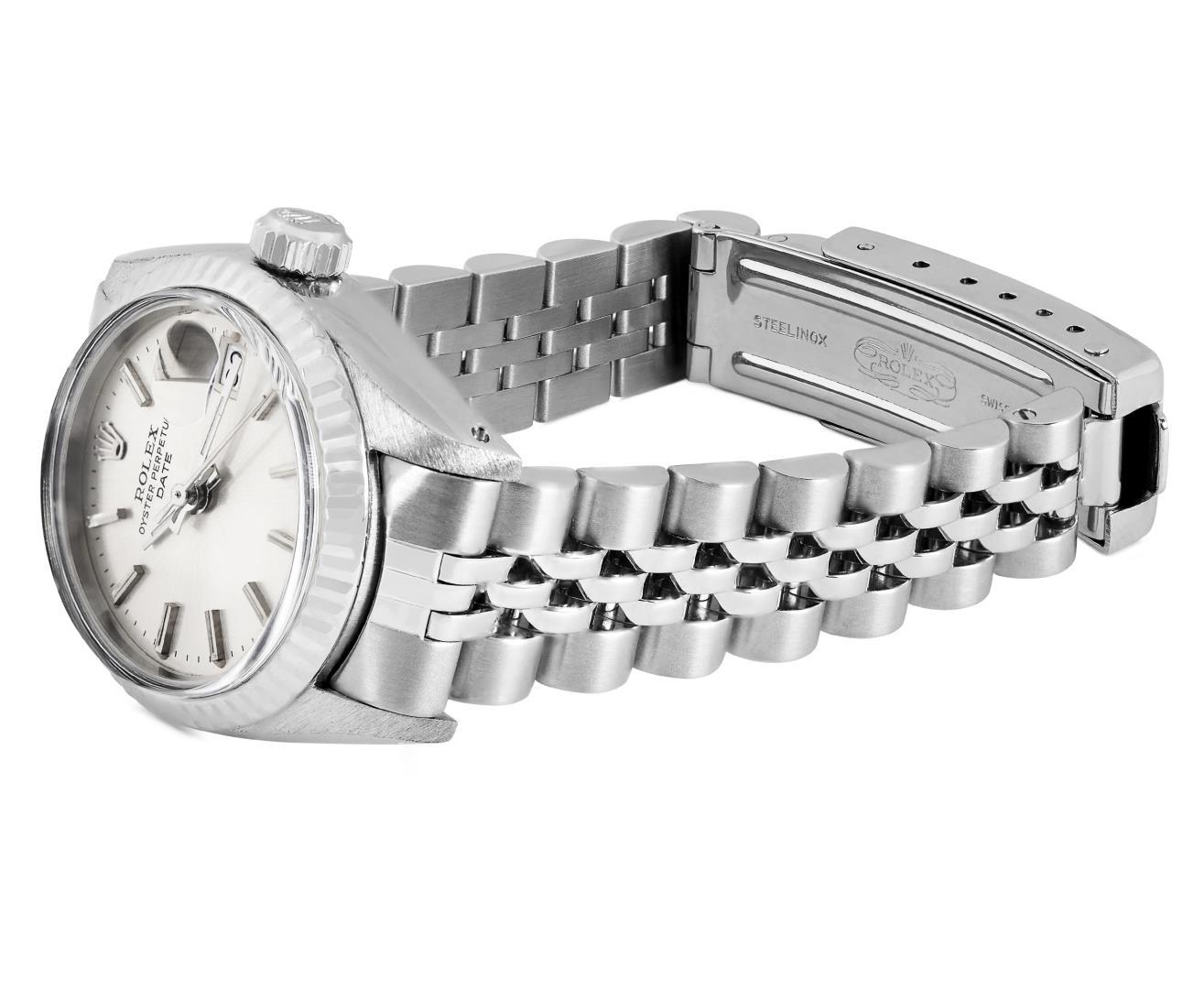 Rolex Ladies Stainless Steel Silver Index Date Watch With Rolex Box