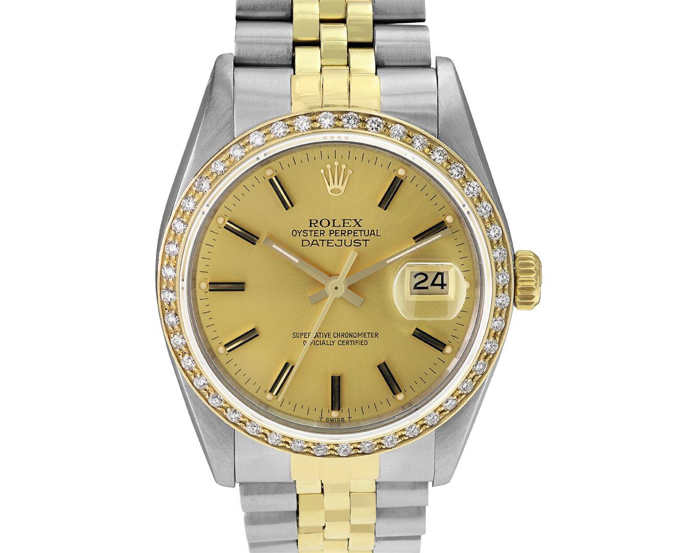 Rolex Mens 36MM 2Tone 18K Gold Diamond Bezel Datejust With Rolex Box