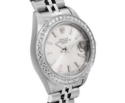 Rolex Ladies Quickset Stainless Steel Silver Index Diamond Bezel Date Watch