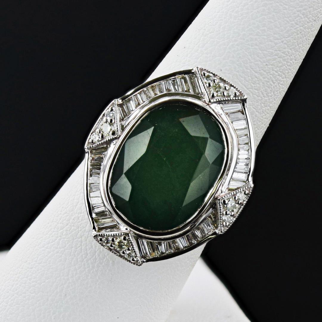 10.42 ctw Emerald and 0.98 ctw Diamond 14K White Gold Ring