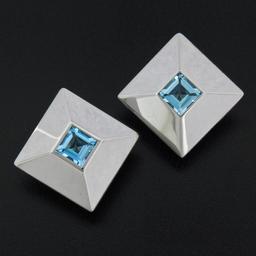 Chopard 18k White Gold 5.40 ctw Step Cut Blue Topaz Large Square Pyramid Earring