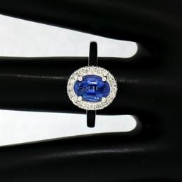 Petite 14k White Gold 1.58 ctw Violet Blue Oval Tanzanite Round Diamond Halo Rin