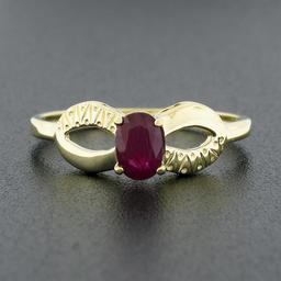 14k Yellow Gold 0.70 ctw Oval Ruby Solitaire Dual Finish Open Infinity Sides Rin