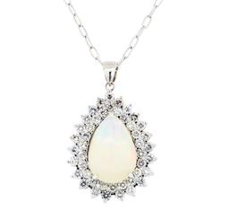 16.34 ctw Opal And Diamond Pendant & Chain - 14KT White Gold