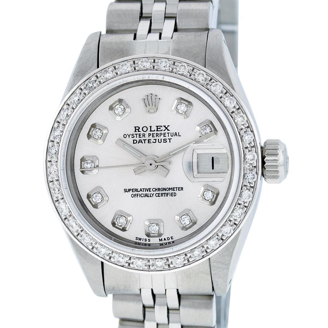 Rolex Ladies Stainless Steel Silver Diamond Bezel Wristwatch