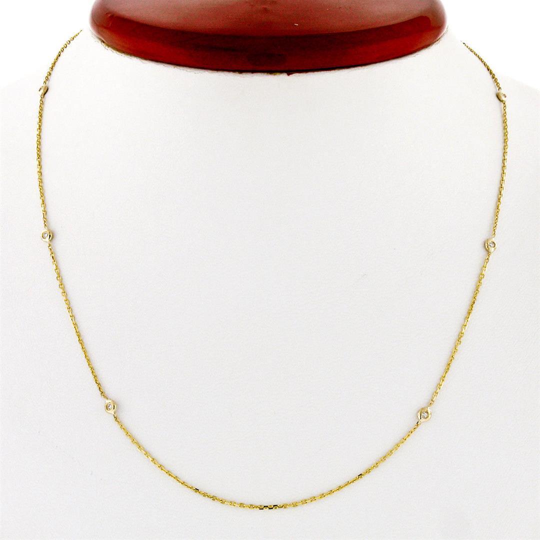 14K Yellow Gold .12 ctw 6 Bezel Station Round Diamond by the Yard Chain Necklace