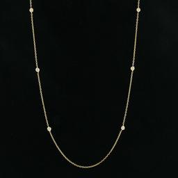 14K Yellow Gold .12 ctw 6 Bezel Station Round Diamond by the Yard Chain Necklace