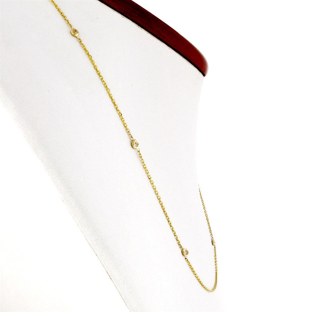 14K Yellow Gold .12 ctw 6 Bezel Station Round Diamond by the Yard Chain Necklace