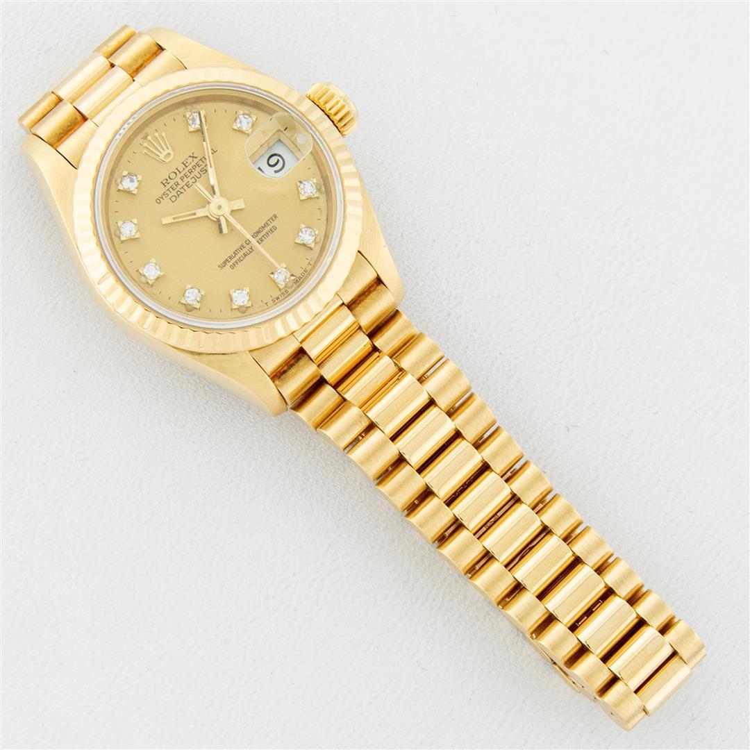 Rolex Ladies 18K Yellow Gold Champagne Diamond Dial President Wristwatch