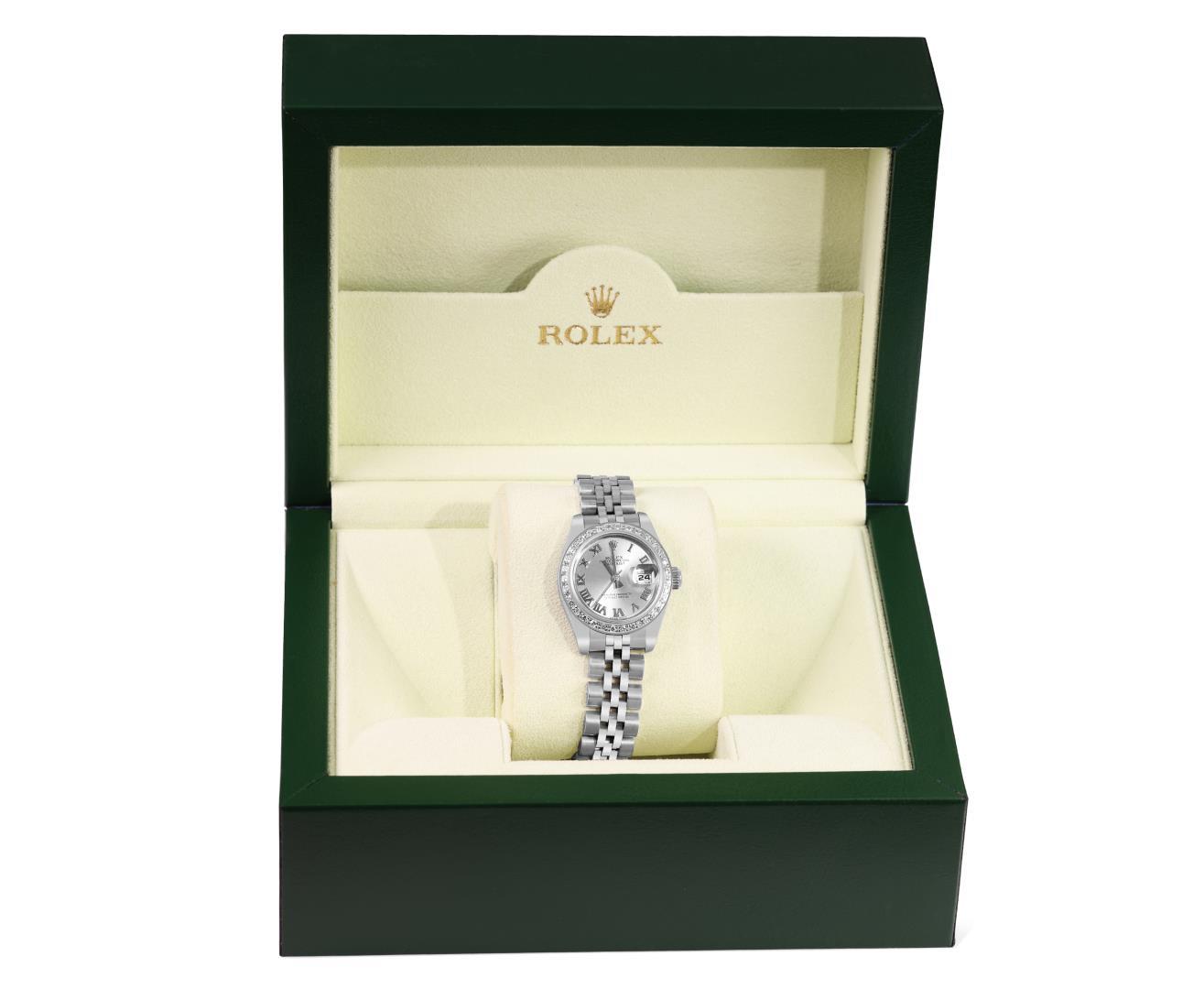 Rolex Ladies Quickset Silver Roman White Gold Diamond Bezel With Hidden Clasp Ju