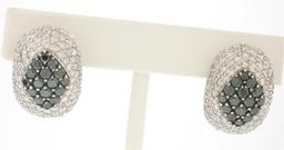 18k Solid White Gold 3.60 ctw White & Black Diamond Drenched Dome Button Earring