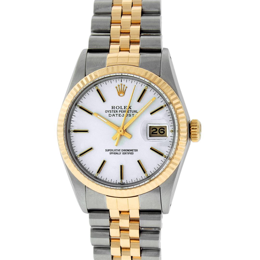 Rolex Mens 2 Tone Silver Index 36MM 14K Yellow Gold & Steel Datejust Wristwatch