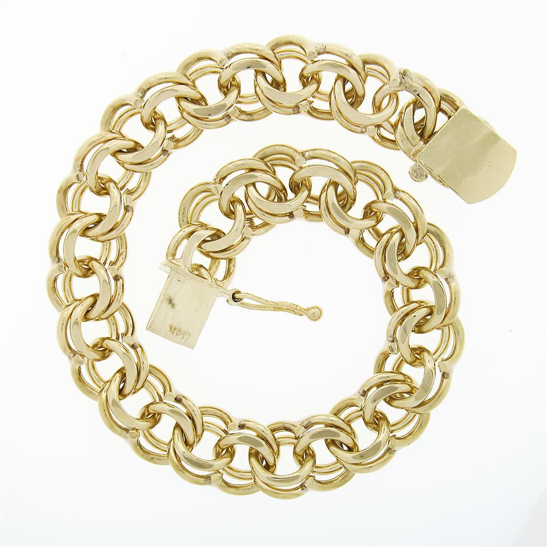 Vintage 14K Yellow Gold 6" Double Loop Open Ring Link Charm Chain Bracelet